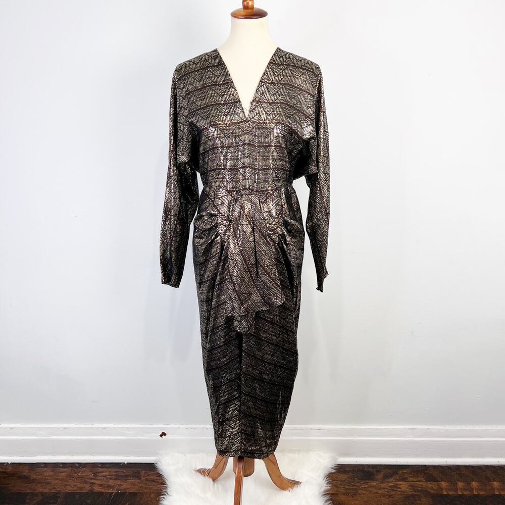 Vintage Flor Gold and black party dress 80s 70s Size Extra Small / Small - Picture 2 of 11